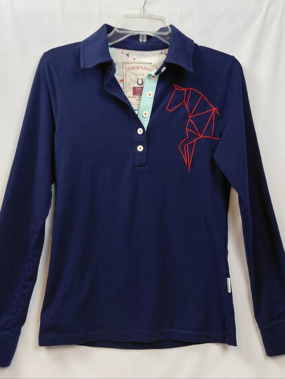 Horseware Ireland Long Sleeve Polo Size Small Blue Orange  Horse